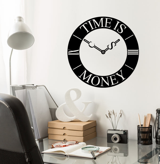 Vinyl Wall Decal Clock Time is Money Business Office Decor Motivation Inspiration Quote Stickers (4335ig)