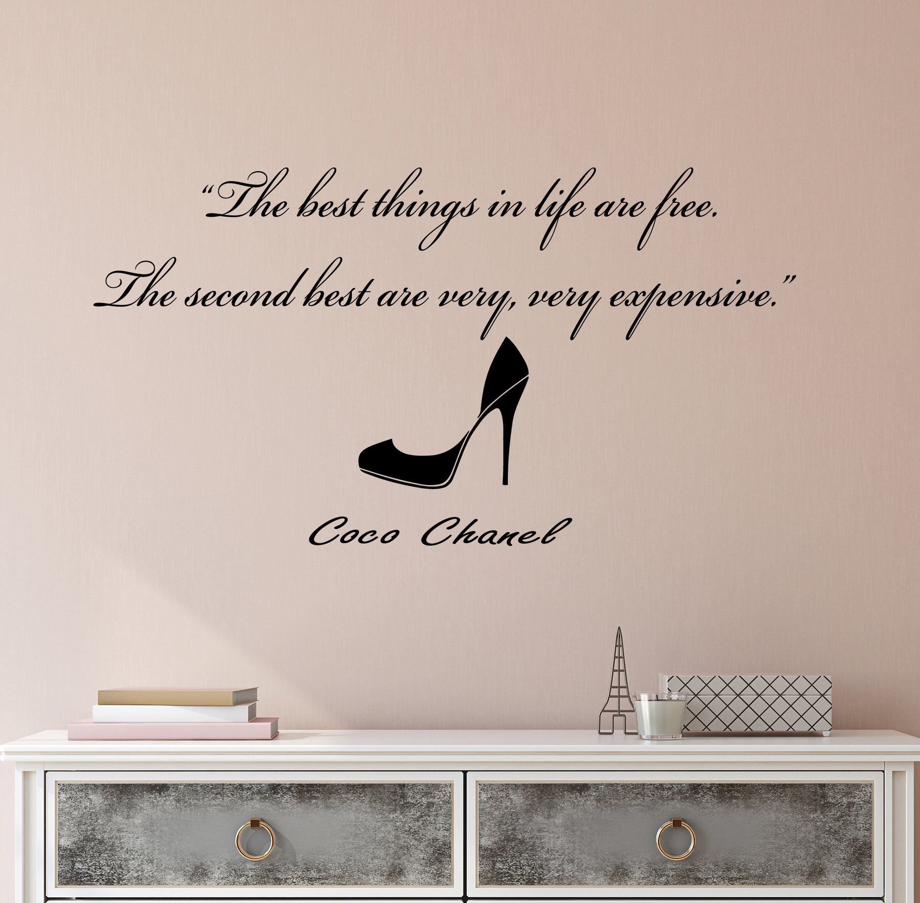 Vinyl Wall Decal Quote Coco Chanel Best Things In Life Are Free Expens —  Wallstickers4you