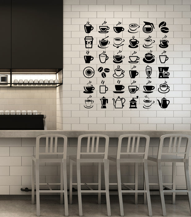 Vinyl Wall Decal Coffee Beans Hot Drinks Cup And Spoon Bar Logo Cafe Cappuccino Latte Stickers (4451ig)
