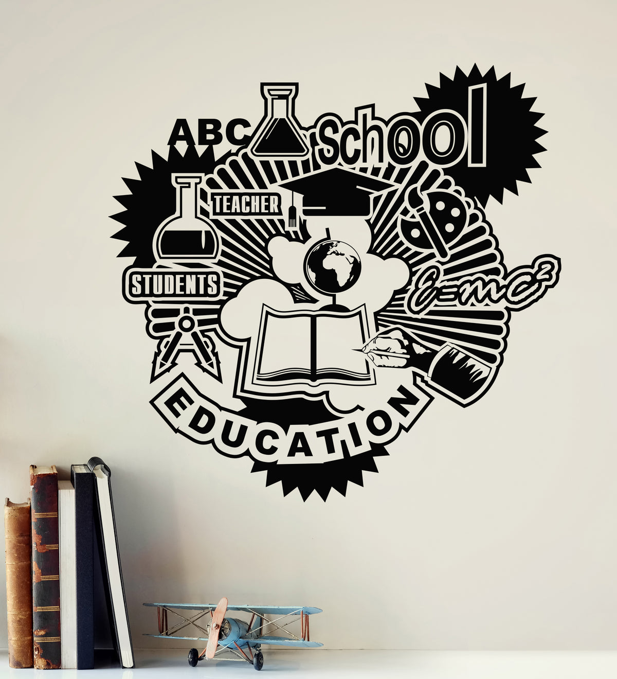 Vinyl Wall Decal School Education Class Room Decor Logo Books Teacher ...