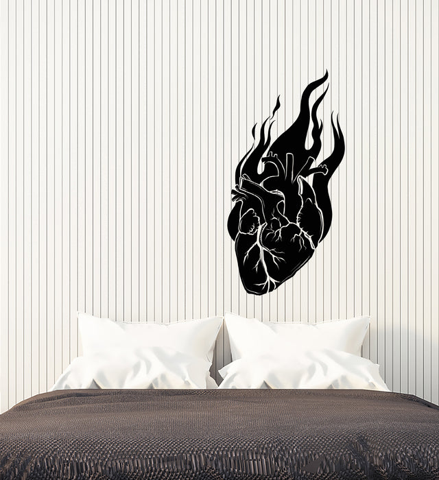 Vinyl Wall Decal Heart on Fire Gothic Style Romance Love Valentine's Day Stickers (4304ig)