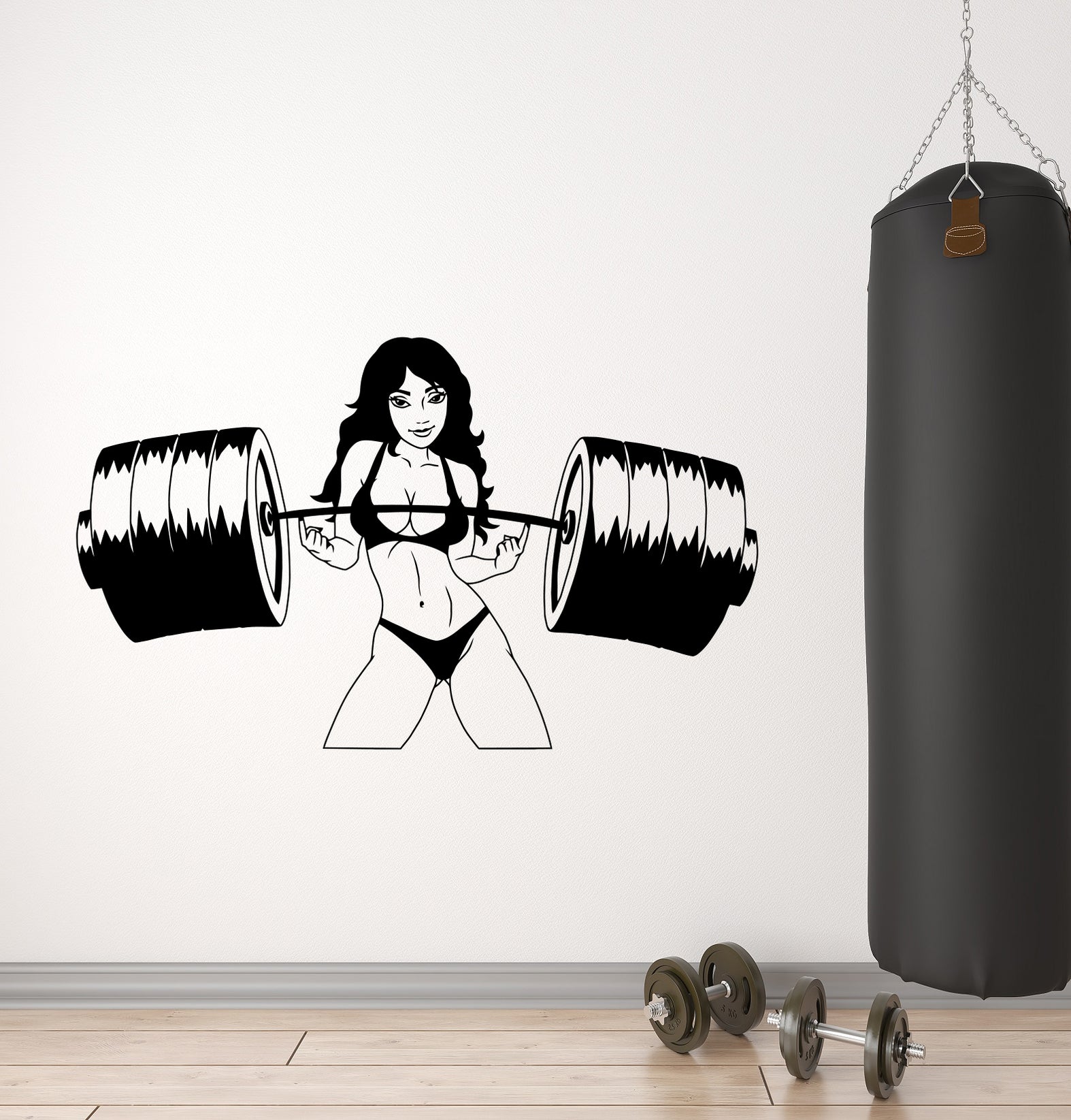 Vinyl Wall Decal Sexy Hot Girl Muscular Motivational Body Barbell Gym ...
