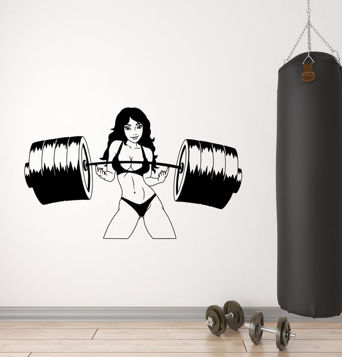 Vinyl Wall Decal Sexy Hot Girl Muscular Motivational Body Barbell Gym Fitness Sticker (4354ig)