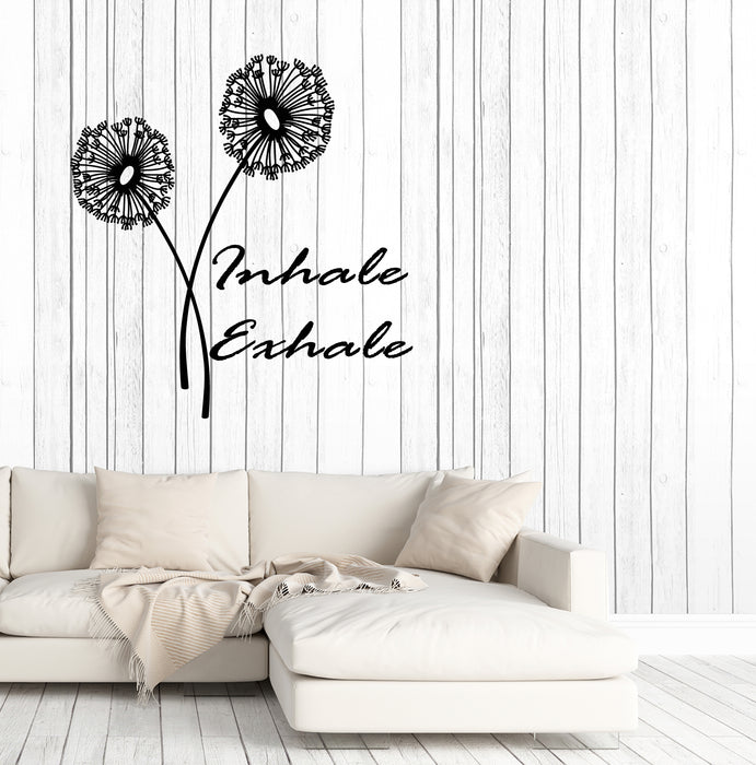 Vinyl Wall Decal Inhale Exhale Words Quote For Yoga Meditation Room Decor Dandelion Flower Stickers (4318ig)