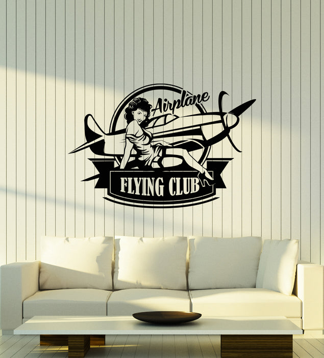 Vinyl Wall Decal Airplane Flying Club Logo Vintage Sexy Hot Retro Girl Stickers (4399ig)
