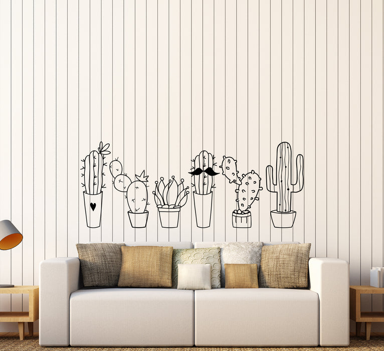 Vinyl Wall Decal Cheerful Cartoon Cactus Funny Mustache Decor Desktop For Office Stickers (4419ig)