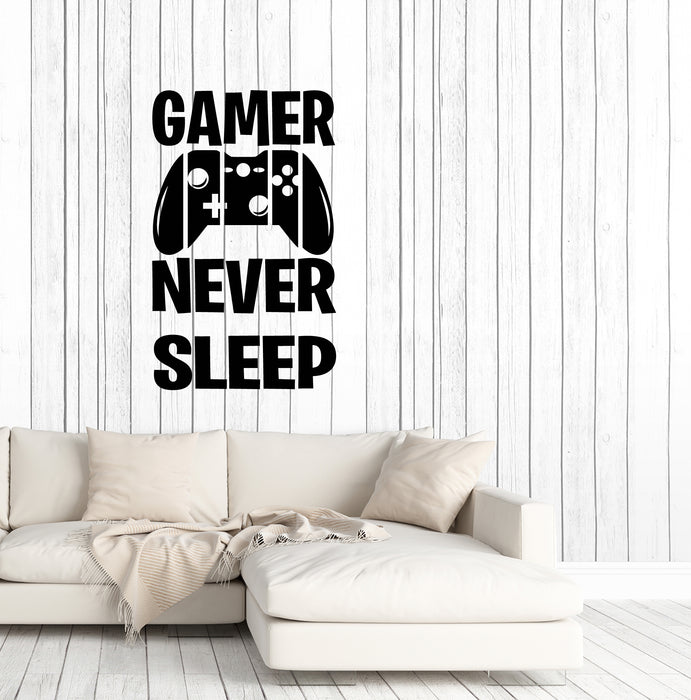 Vinyl Wall Decal Joystick Gamer Never Sleep Video Game Quote Logo Teen Room Decor Stickers (4329ig)