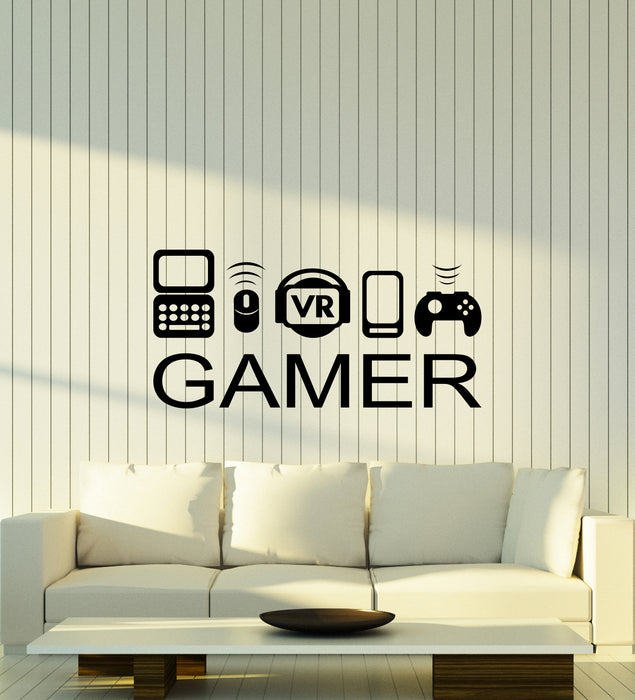 Vinyl Wall Decal Video Game Gamer Room Joystick Computer Logo Sticker (4356ig)