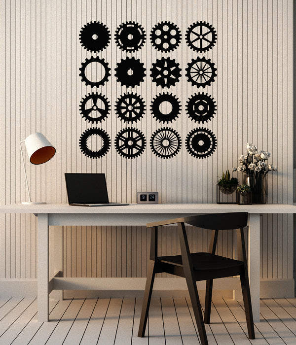 Vinyl Wall Decal Gears Teamwork Home Office Decor Business Motivation Stickers (4371ig)