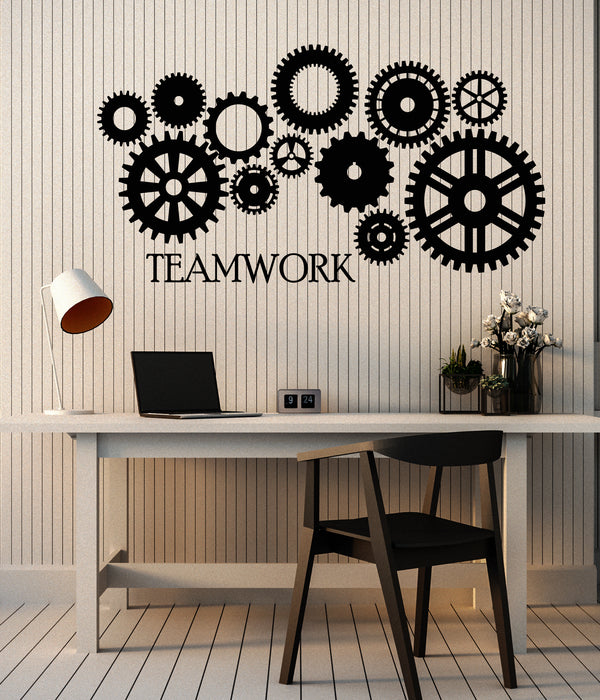 Vinyl Wall Decal Teamwork Logo Word Motivational Gears Office Design Stickers (4361ig)