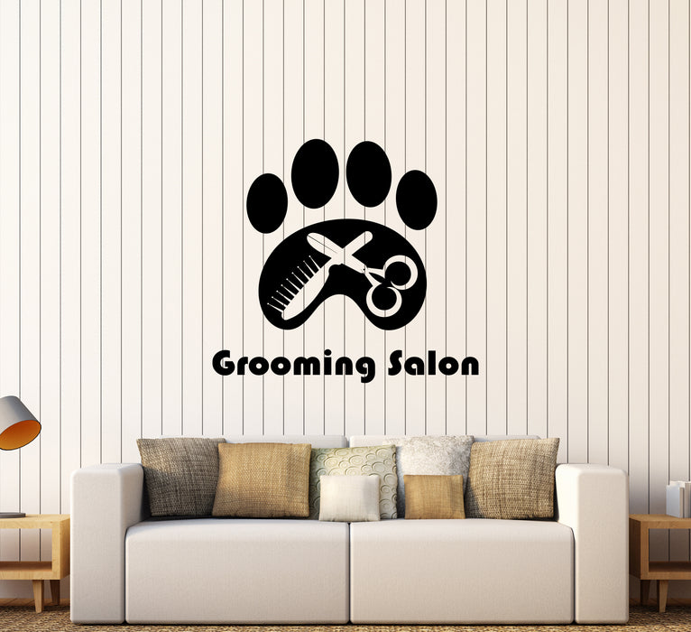 Vinyl Wall Decal Grooming Salon Logo Pet Shop Paw Print Cat Dog Stylist Stickers (4442ig)