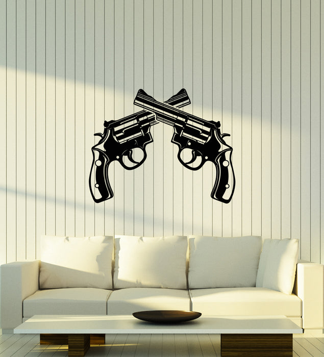 Vinyl Wall Decal Gun Shop Weapon Revolver Crossed Pistols For Man Stickers (4406ig)