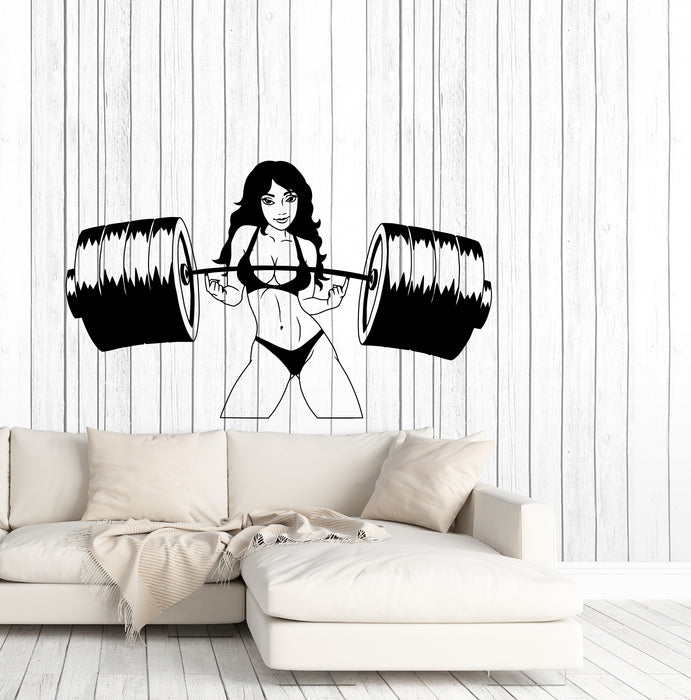 Vinyl Wall Decal Sexy Hot Girl Muscular Motivational Body Barbell Gym Fitness Sticker (4354ig)