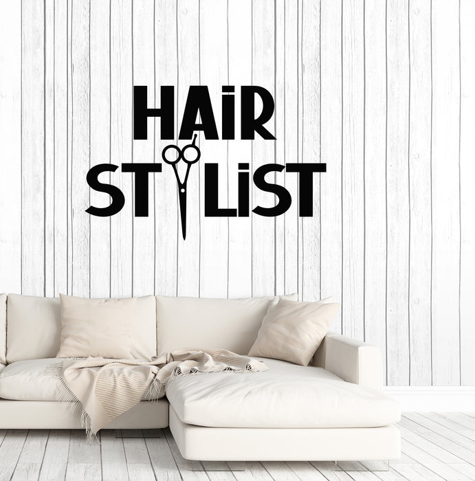 Vinyl Wall Decal Beauty Salon Hair Stylist Logo Scissors Words Professional Hairdresser Stickers (4413ig)