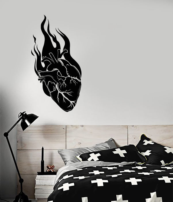 Vinyl Wall Decal Heart on Fire Gothic Style Romance Love Valentine's Day Stickers (4304ig)