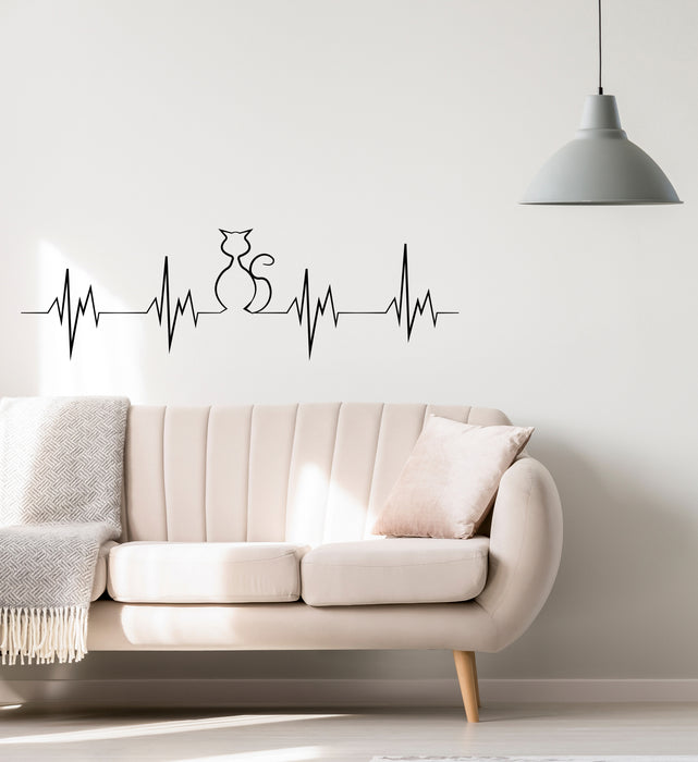 Vinyl Wall Decal Heartbeat Pulse Cat Pet Abstract Animal Silhouette Stickers (4423ig)