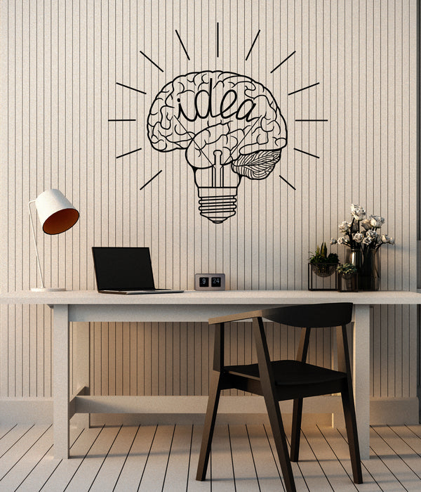 Vinyl Wall Decal Brain Creative Idea Motivation Light Bulb Logo Home Office Decor Stickers (4407ig)