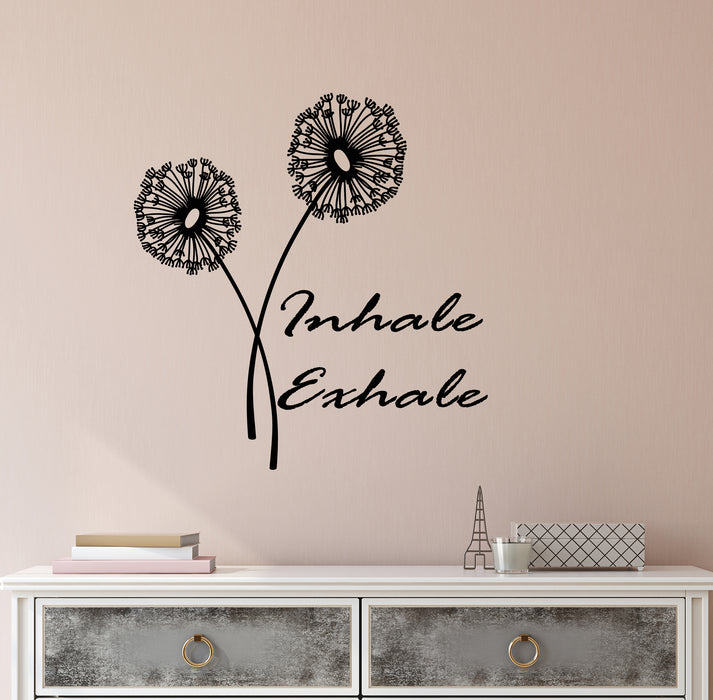 Vinyl Wall Decal Inhale Exhale Words Quote For Yoga Meditation Room Decor Dandelion Flower Stickers (4318ig)