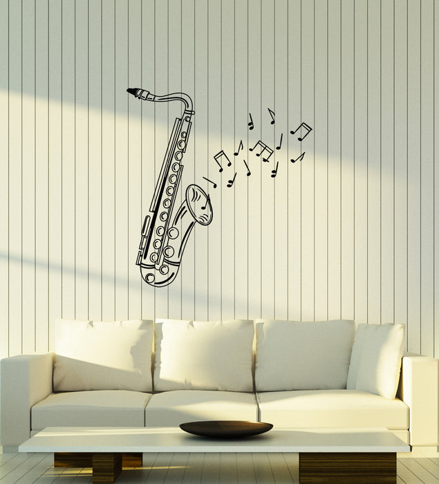 Vinyl Wall Decal Jazz Bar Music Saxophone Musical Instrument Melody Notes Stickers (4396ig)