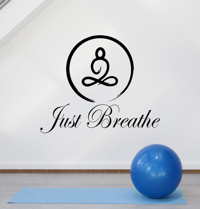 Vinyl Wall Decal Circle Enso Yoga Meditation Pose Lotus Just Breathe Quote Stickers (4214ig)