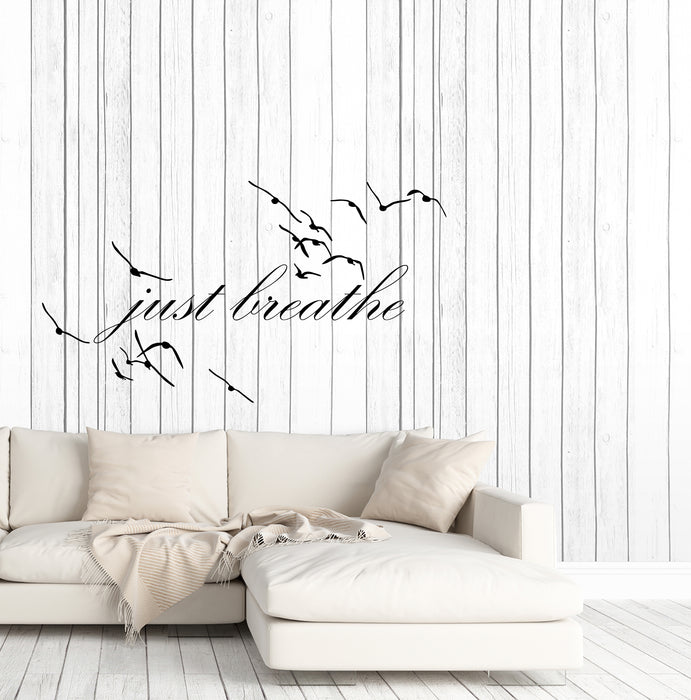 Vinyl Wall Decal Motivation Inspirational Words Just Breathe For Yoga Meditation Room Stickers (4289ig)
