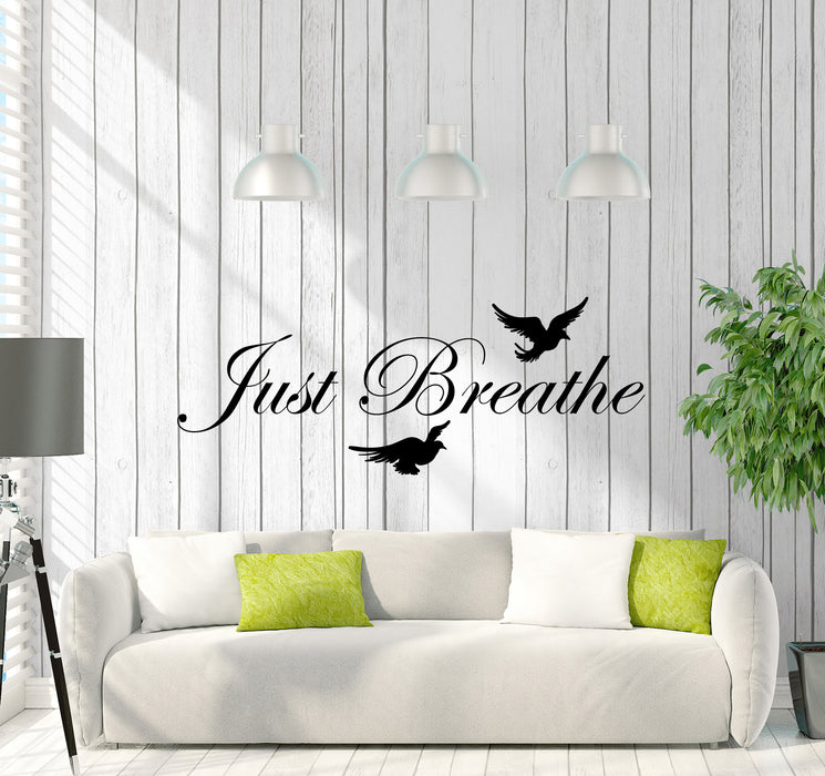 Vinyl Wall Decal Just breathe Quote Inspirational Words Motivational Yoga Center Meditation Room Stickers (4283ig)