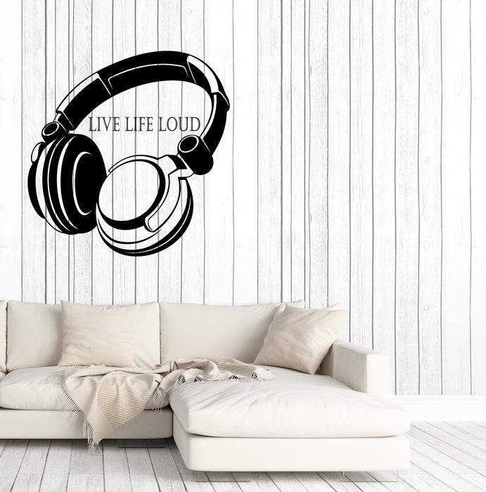 Vinyl Wall Decal Music Quote Words Live Life Loud Headphones Stickers (4306ig)