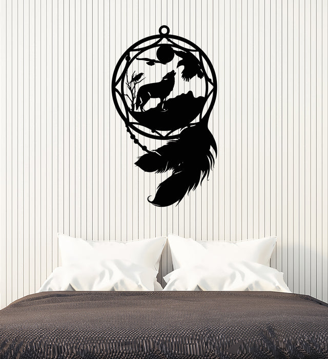 Vinyl Wall Decal Dreamсatcher Wolf Birds Feathers Animal Bedroom Decor Sticker (4350ig)