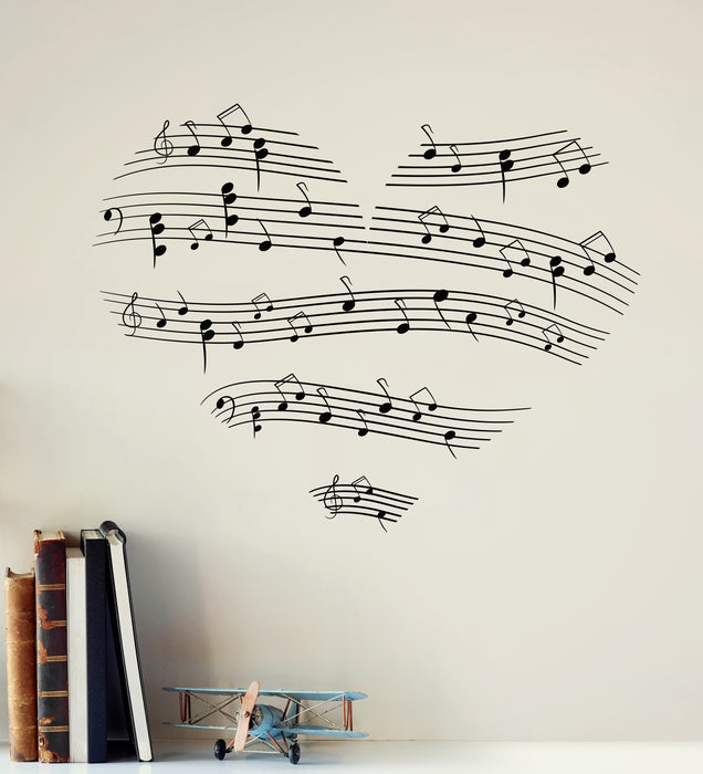 Vinyl Wall Decal Music Melody Love Song Romance Notes Heart Stickers (4363ig)