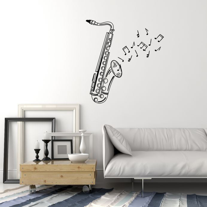 Vinyl Wall Decal Jazz Bar Music Saxophone Musical Instrument Melody Notes Stickers (4396ig)