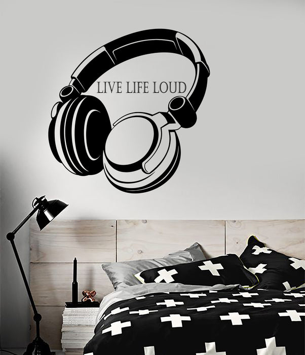 Vinyl Wall Decal Music Quote Words Live Life Loud Headphones Stickers (4306ig)