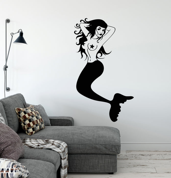 Vinyl Wall Decal Hot Sexy Nude Naked Cartoon Mermaid Nautical Style Gift For Sailor Stickers (4389ig)