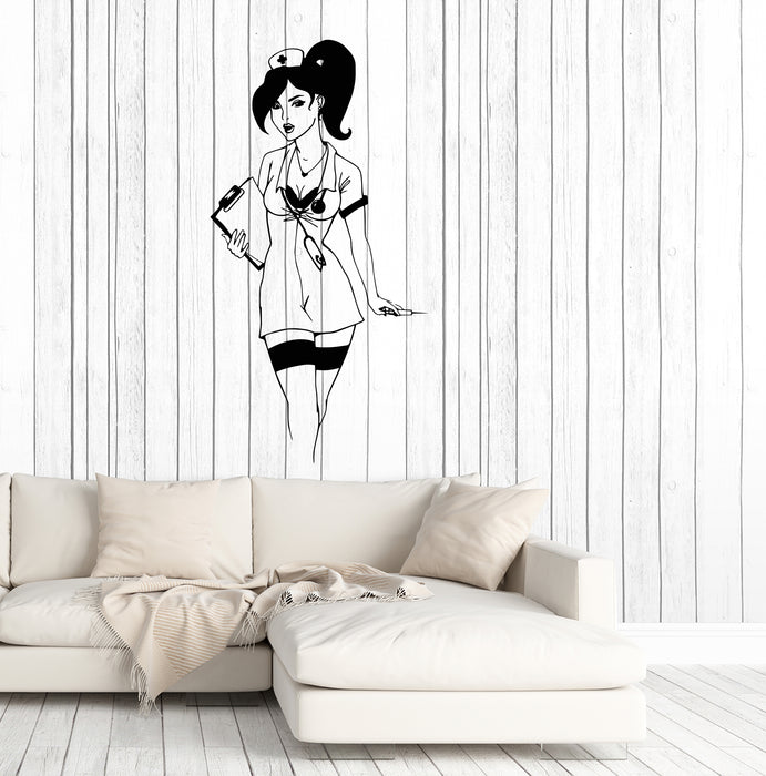 Vinyl Wall Decal Sexy Body Legs Hot Girl Nurse Costume Nude Cartoon Woman Syringe Role-playing Games Stickers (4464ig)