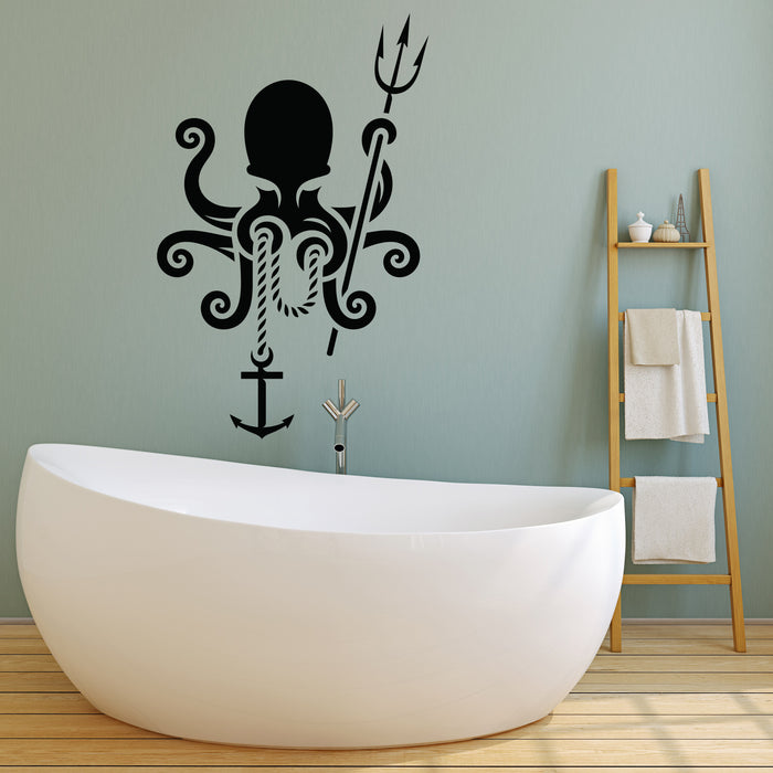 Vinyl Wall Decal Octopus Anchor Sea Style Nautical Trident Bathroom Decor Stickers (4313ig)