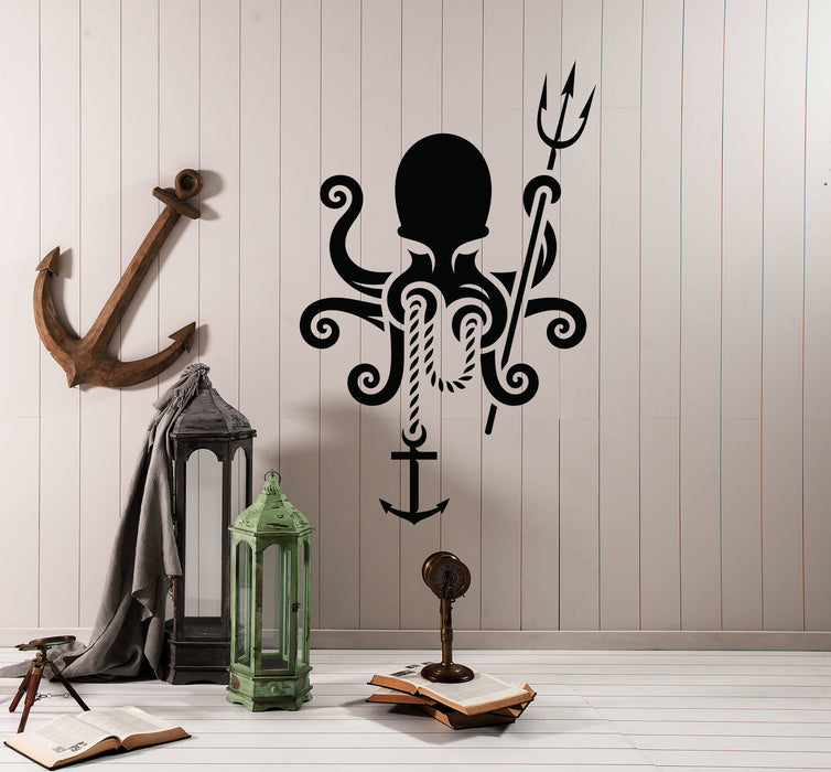 Vinyl Wall Decal Octopus Anchor Sea Style Nautical Trident Bathroom Decor Stickers (4313ig)