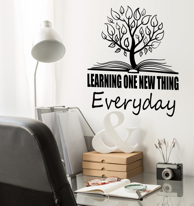 Vinyl Wall Decal Quote Learning New Thing Education Library Decor Open Book Sticker (4357ig)