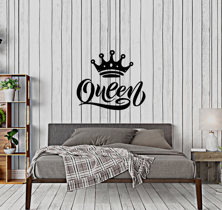 Vinyl Wall Decal Queen Word Logo Crown Decor For Girl Room Stickers (4424ig)