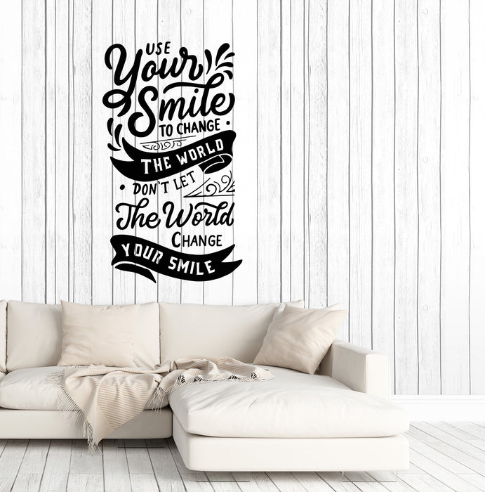 Vinyl Wall Decal Quote Positive Phrase Inspirational Word Smile Change The World Motivational Stickers (4452ig)
