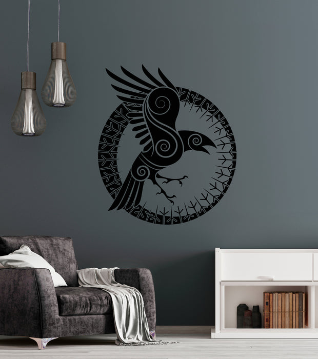 Vinyl Wall Decal Celtic Ornament Runes Black Raven Bird Ethnic Style Stickers (4428ig)