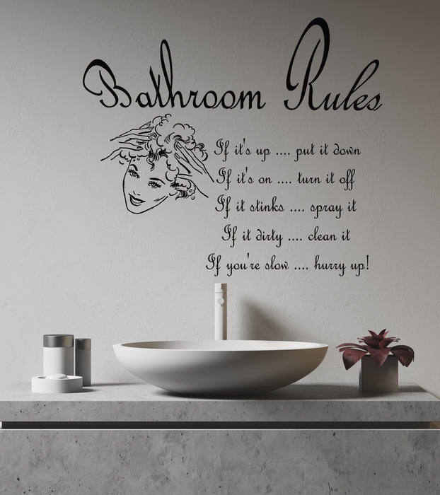 Vinyl Wall Decal Bathroom Rules Retro Style Restroom Words Home Design Hygiene Stickers (4274ig)