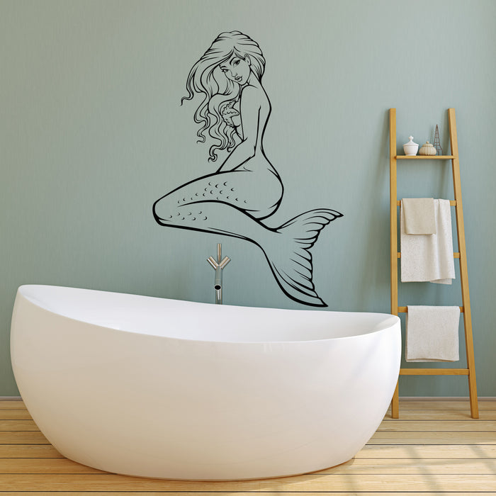 Vinyl Wall Decal Cartoon Naked Mermaid Sexy Hot Girl Nautical Style Sea Shell Ocean Stickers (4466ig)