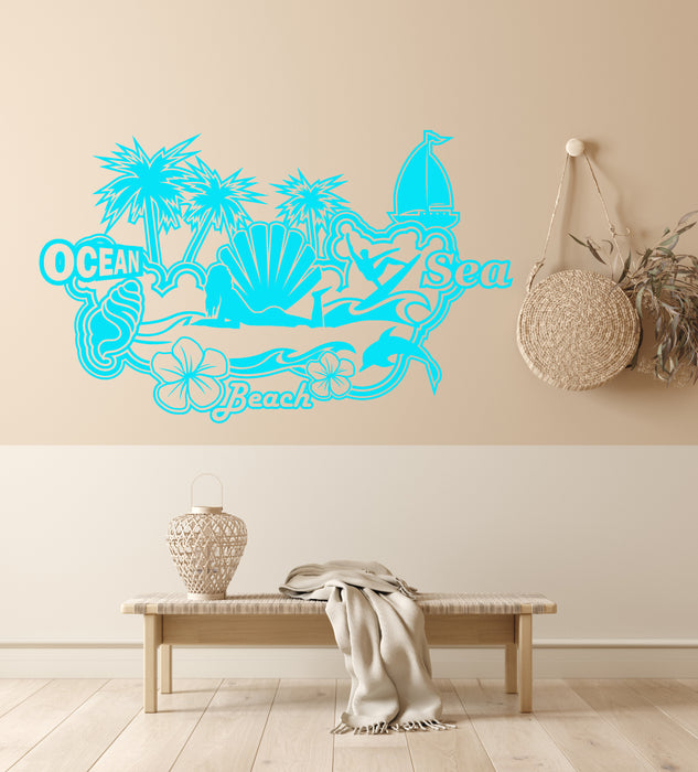 Vinyl Wall Decal Sea Style Logo Beach Ocean Surfing Water Sports Sexy Girl Swimsuit Stickers (4366ig)