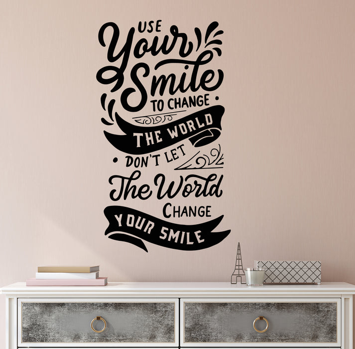 Vinyl Wall Decal Quote Positive Phrase Inspirational Word Smile Change The World Motivational Stickers (4452ig)
