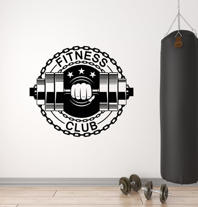 Vinyl Wall Decal Sports Fitness Center Club Logo Beauty And Health Dumbbell Strength Stickers (4385ig)