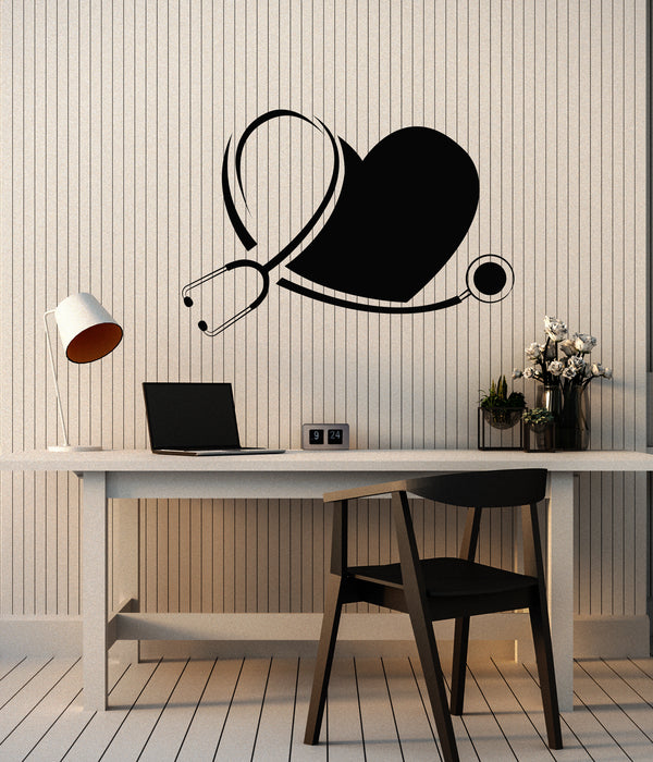Vinyl Wall Decal Stethoscope Medicine Private Clinic Heart Doctor's Office Stickers (4391ig)
