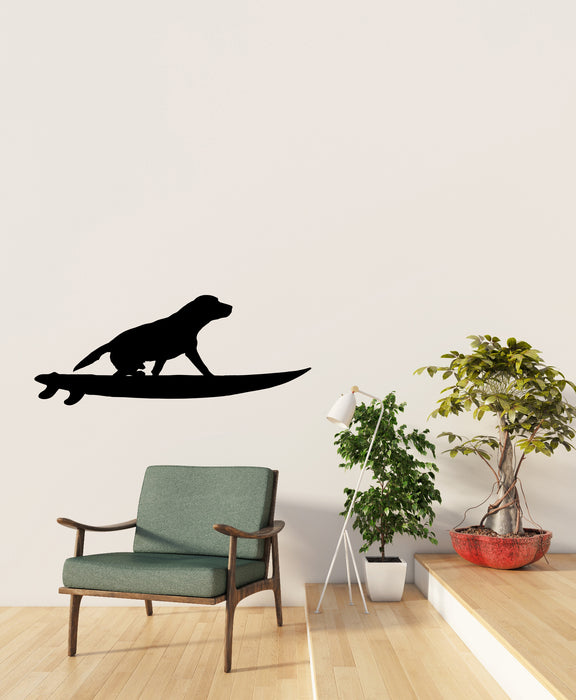 Vinyl Wall Decal Funny Pet Dog On A Surfboard Surfing Water Sport Hobby Stickers (4458ig)