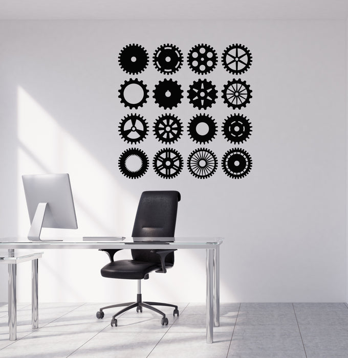 Vinyl Wall Decal Gears Teamwork Home Office Decor Business Motivation Stickers (4371ig)