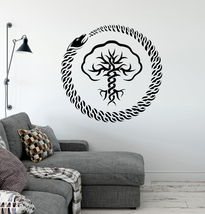Vinyl Wall Decal Tree of Life Ouroboros Snake Ethnic Ornament Symbol Immortality Infinity Sticker (4345ig)