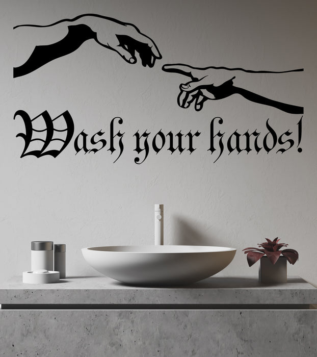 Vinyl Wall Decal Art Creation of Adam Wash Your Hands Hygiene Rules Bathroom Decor Stickers (4270ig)
