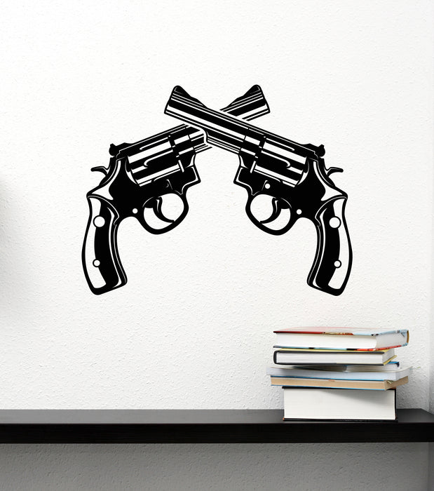 Vinyl Wall Decal Gun Shop Weapon Revolver Crossed Pistols For Man Stickers (4406ig)